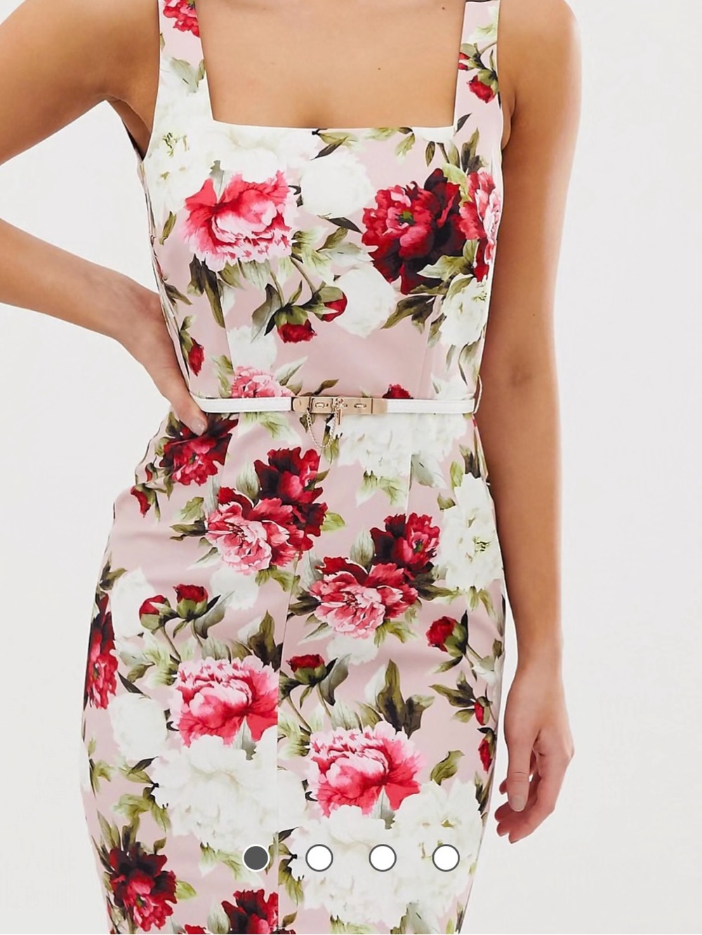 ASOS Paper Dolls Floral Square-Neck Sheath Dress with Belt - Pink